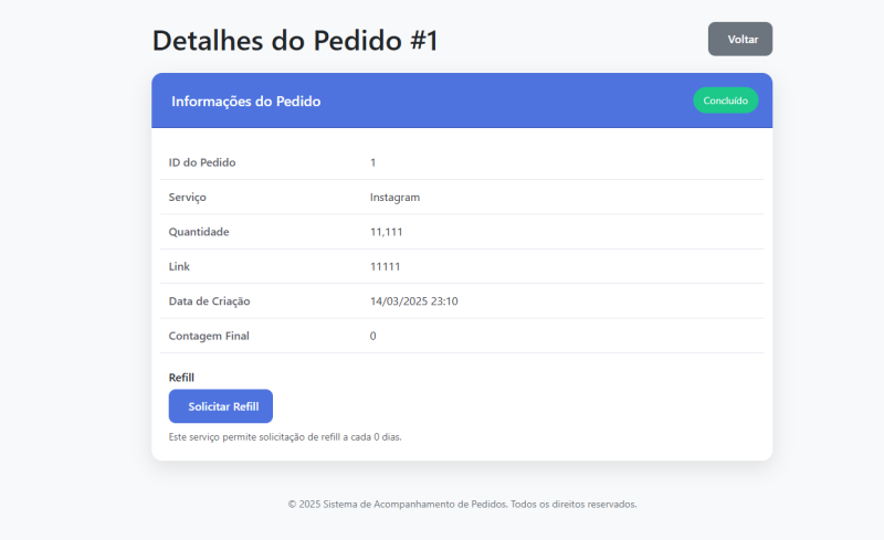 Módulo de Histórico de Pedidos para painel  smm