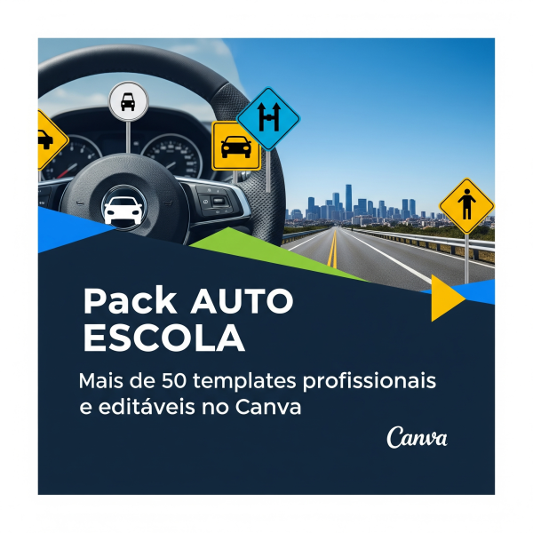 Pack Auto Escola Mais de 50 templates profissionais e editáveis no Canva
